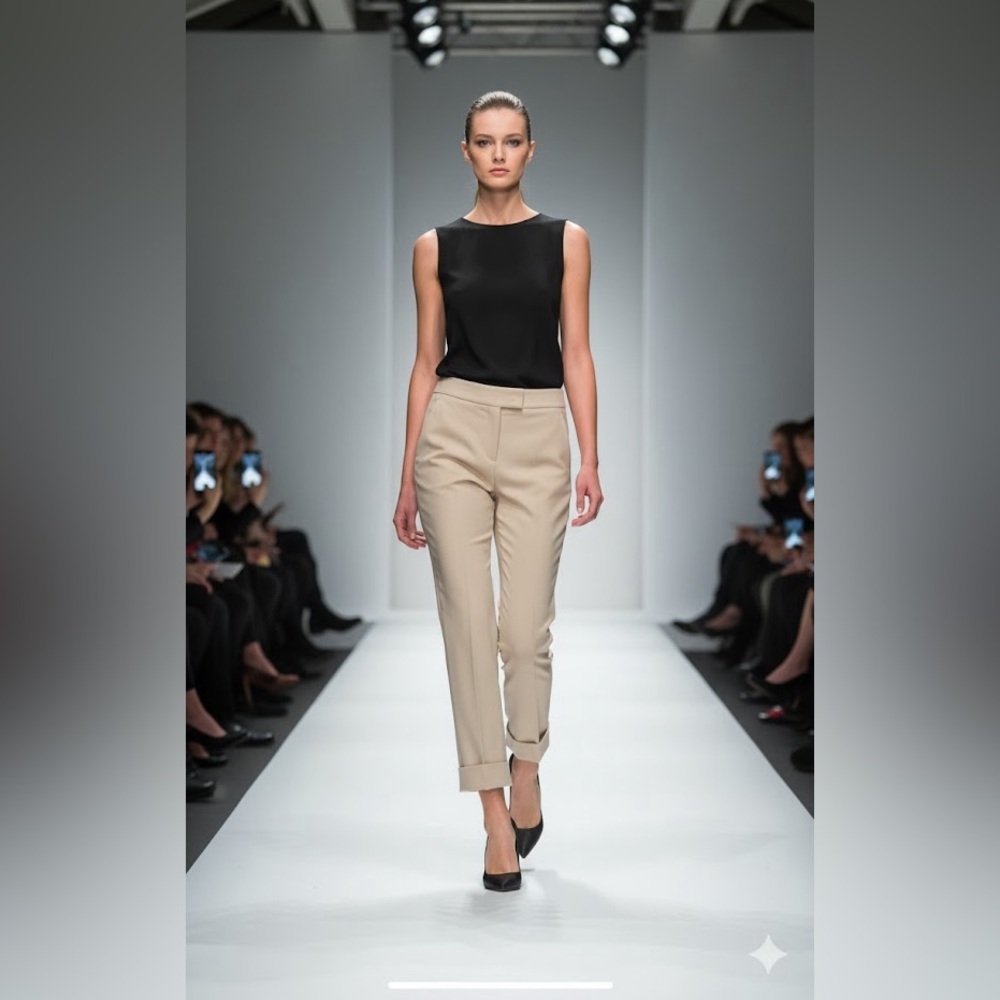 🎀 AKRIS PUNTO light weight wool beige cuffed trousers 8 made in Romania